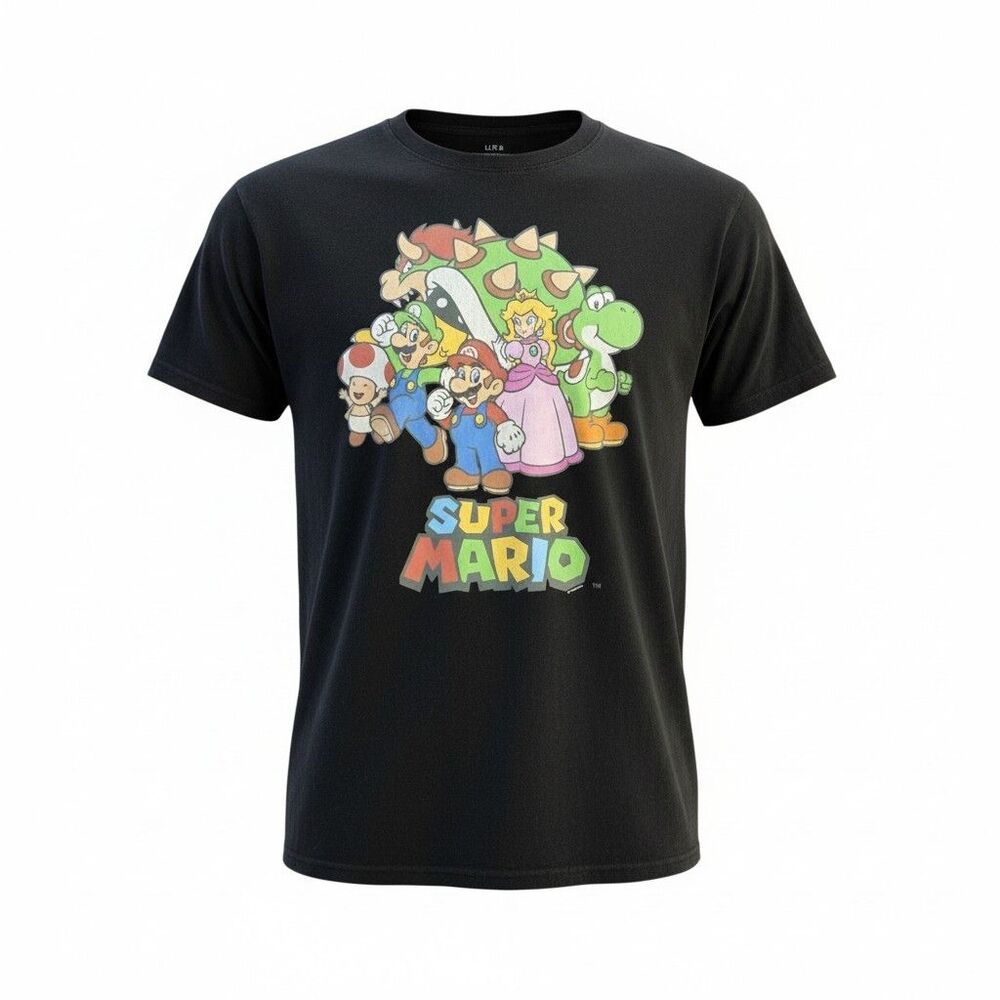 Super Mario Nintendo Graphic T-Shirt Men's Large Black Mario Luigi Yoshi